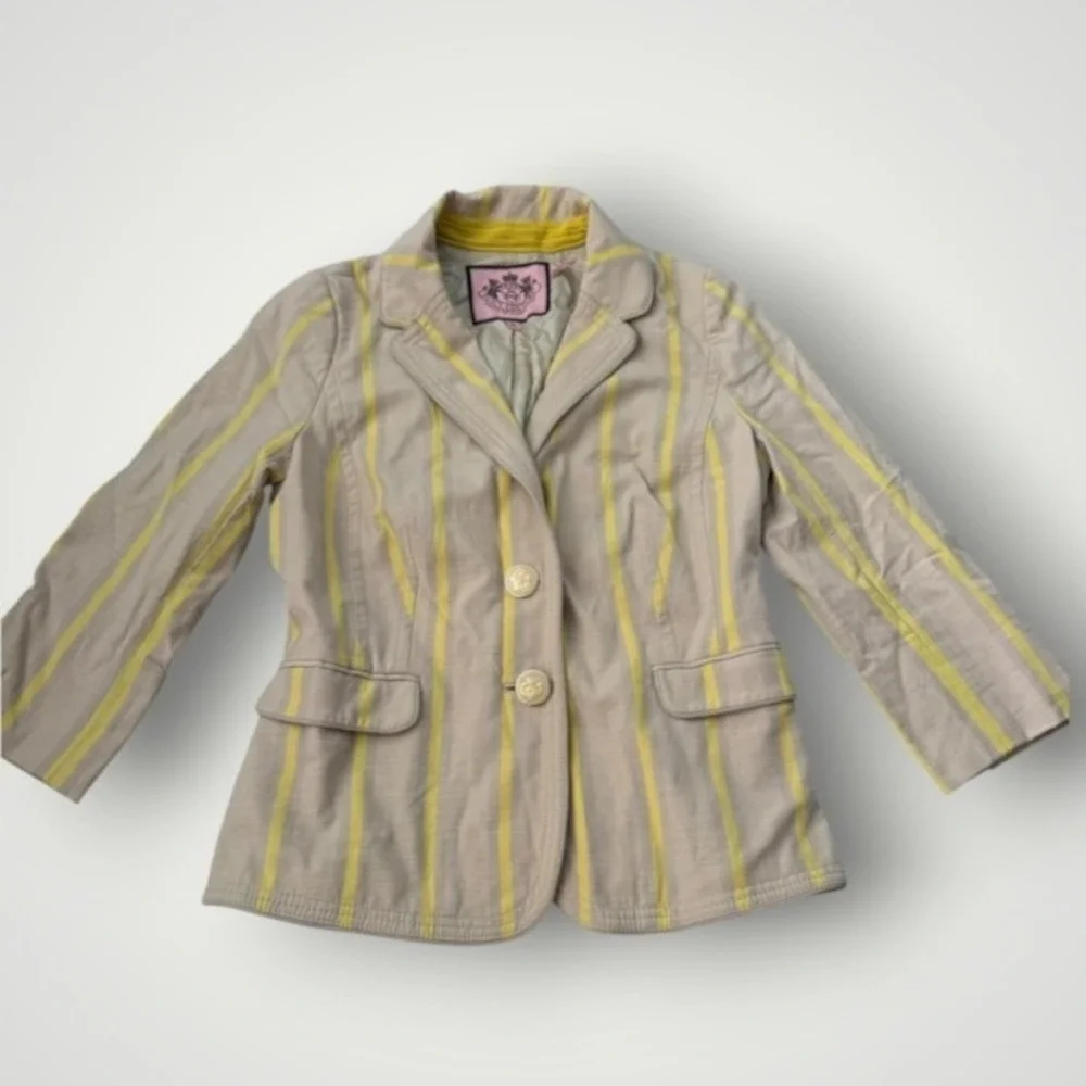 Juicy Couture Blazer Women 6 Tan Yellow Striped Y2K Light Academia Old Money